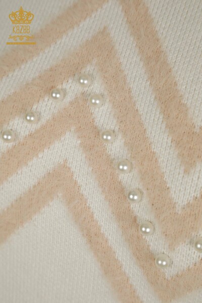 Großhandel Damen-Strickpullover - Angora - Perlen detailliert - Ecru - 30232 | KAZEE - Thumbnail
