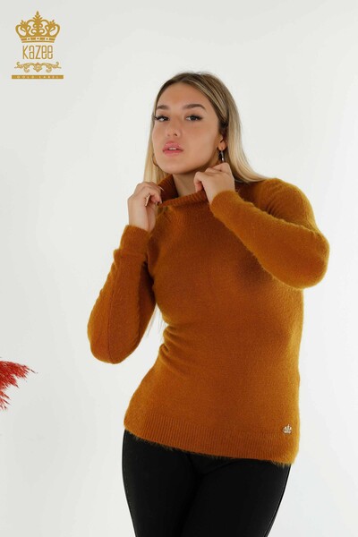 Großhandel Damen-Strickpullover - Angora - Rollkragenpullover - Mit Logo - Hellbraun - 12046 | KAZEE 