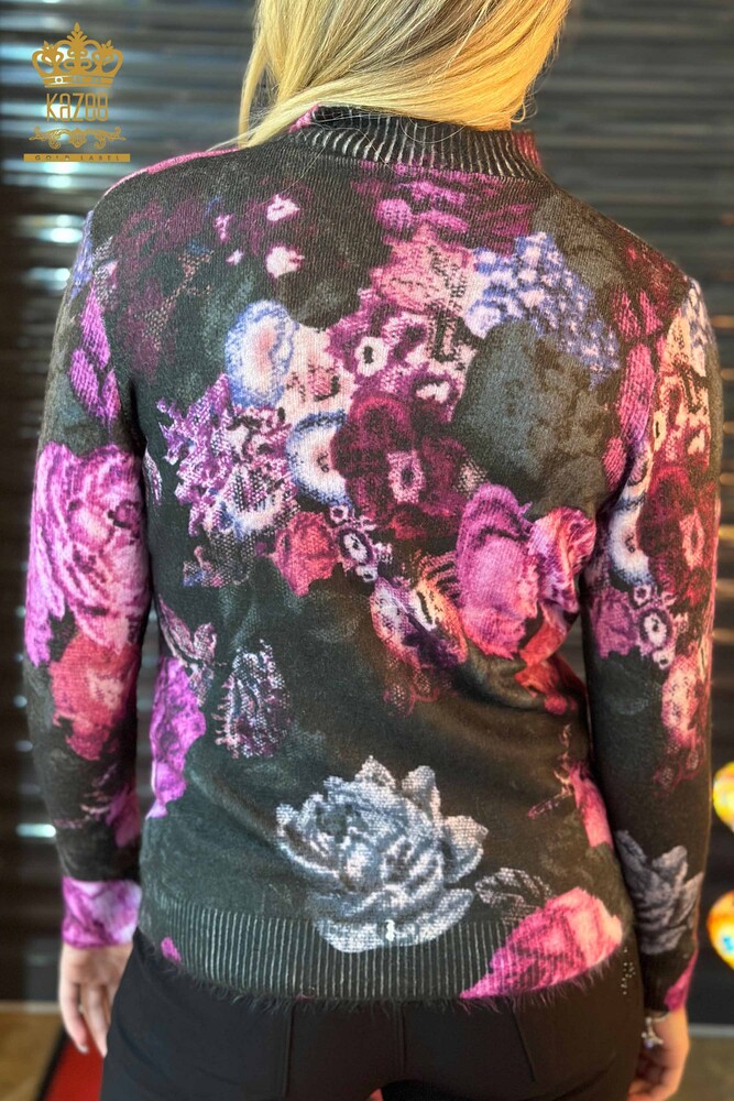 Großhandel Damen-Strickpullover - Angora - Stein bestickt - Lila - 18944 | KAZEE - 4