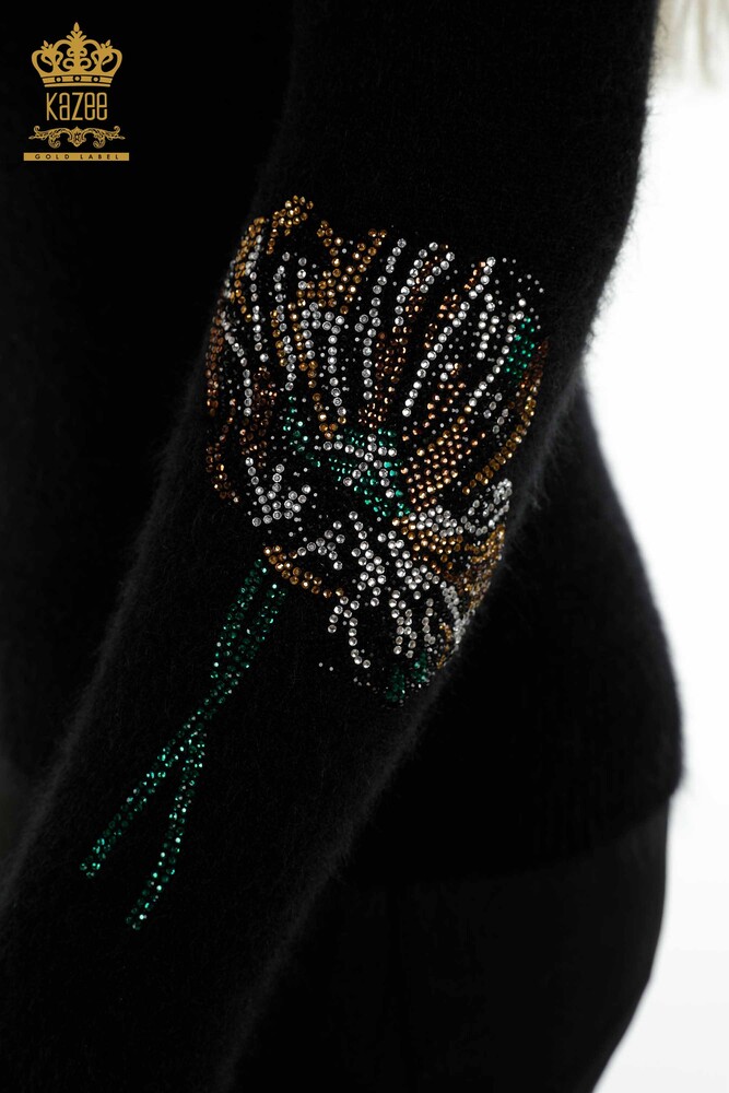 Großhandel Damen-Strickpullover - Angora - Stein bestickt - Schwarz - 18899 | KAZEE - 8
