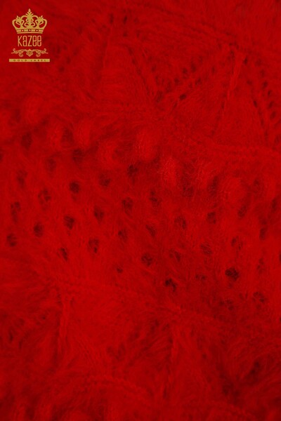 Großhandel Damen-Strickpullover - Angora - V-Ausschnitt - Rot - 30697 | KAZEE - 4