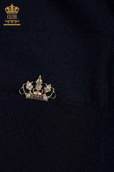 Großhandel Damen-Strickpullover - Ärmel Knopf detail - Marineblau - 30506 | KAZEE - 4