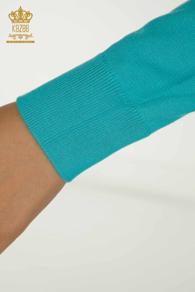 Großhandel Damen-Strickpullover - Basic - Mit Logo - Türkis - 11052 | KAZEE - 5