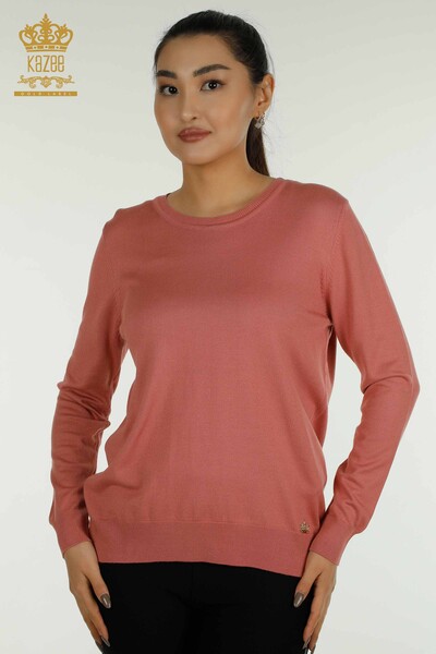 Großhandel Damen-Strickpullover - Basic - Mit Logo - Dusty Rose - 11052 | KAZEE 