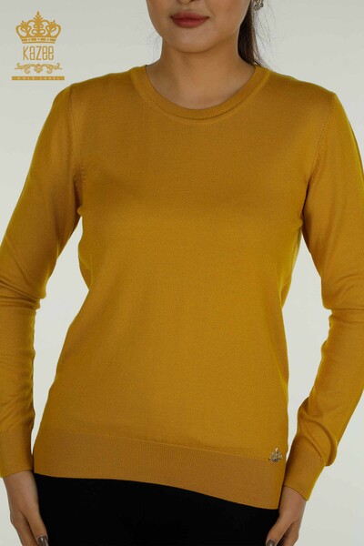 Großhandel Damen-Strickpullover - Basic - Mit Logo - Safran - 11052 | KAZEE - 2