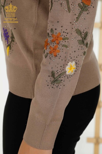 Großhandel Damen-Strickpullover - Bunt Blumen stickerei - Nerz - 16445 | KAZEE - 6