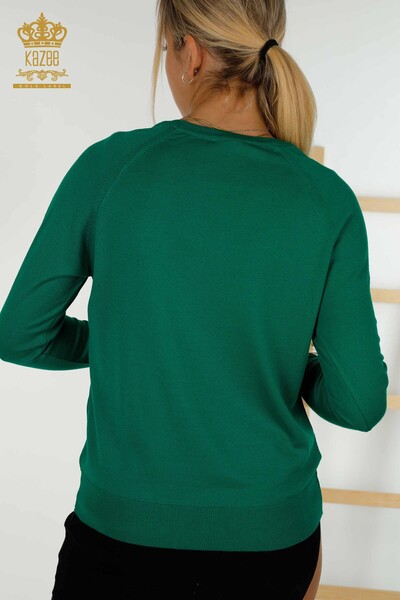 Großhandel Damen Strickpullover - Farbige Taschen - Grün - 30108 | KAZEE - Thumbnail