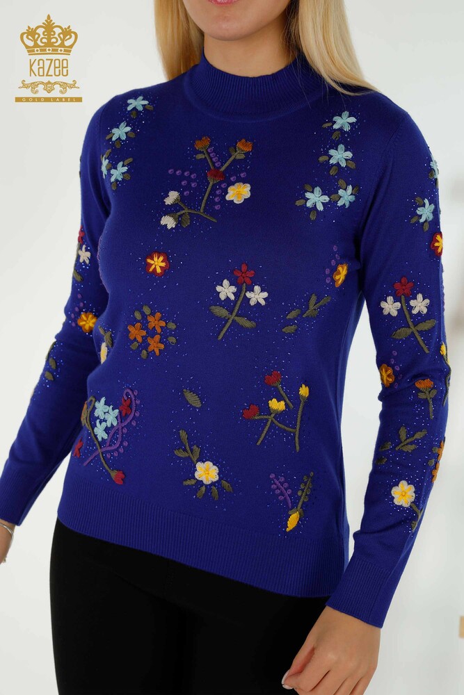 Großhandel Damen-Strickpullover - Bunt Blumen bestickt - Saks - 16445 | KAZEE - 2