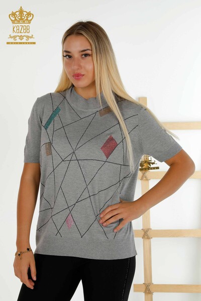 Großhandel Damen Strickpullover Stand Grau - 30078 | KAZEE - 1