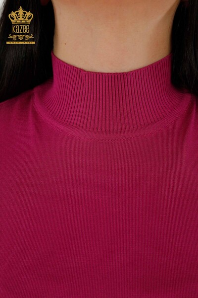 Großhandel Damen-Strickpullover mit hohem Kragen, Viskose, dunkles Fuchsia – 16168 | KAZEE - 3