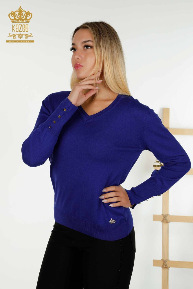 Großhandel Damen Strickpullover - Knopfdetail - Saks - 30139 | KAZEE - 1