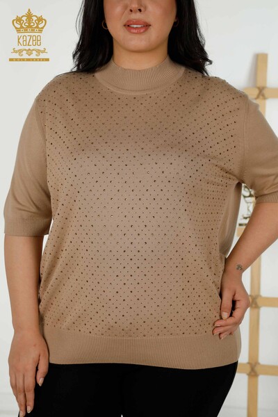 Großhandel Damen-Strickpullover – Kurzarm – Beige – 16950 | KAZEE - 2