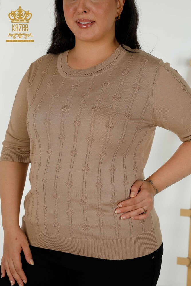 Großhandel Damen-Strickpullover – Kurzarm – Beige – 30129 | KAZEE - 2