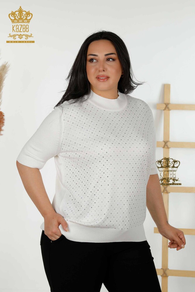 Großhandel Damen-Strickpullover – Kurzarm – Ecru – 16950 | KAZEE - 1