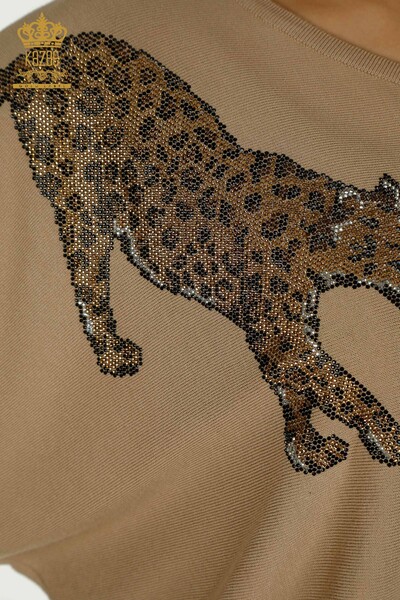Großhandel Damen-Strickpullover - Leopard Stein bestickt - Beige - 30633 | KAZEE - Thumbnail