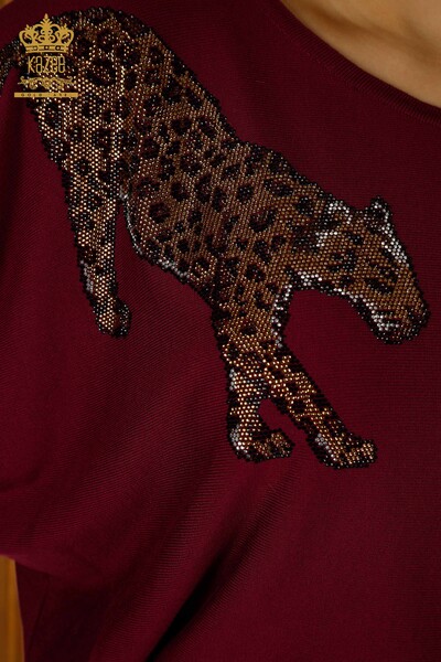 Großhandel Damen-Strickpullover - Leopard Stein bestickt - Flieder - 30633 | KAZEE - Thumbnail
