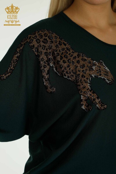 Großhandel Damen-Strickpullover - Leopard Stein bestickt - Nefti - 30633 | KAZEE - Thumbnail (2)