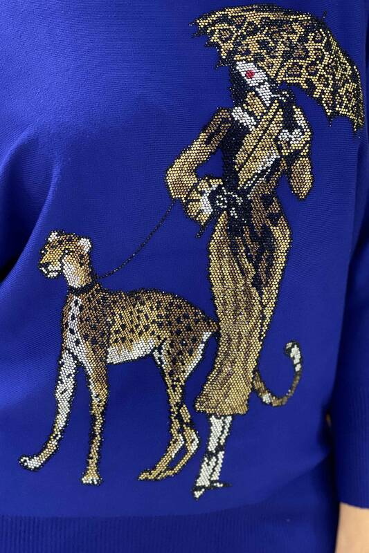 Großhandel Damen-Strickpullover - Leoparden Detail - Rundhalsausschnitt - 16557 | KAZEE
