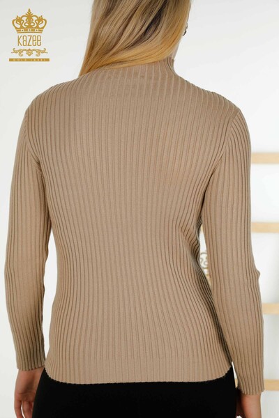 Großhandel Damen Strickpullover - Loch detailliert - Beige - 30395 | KAZEE - 7