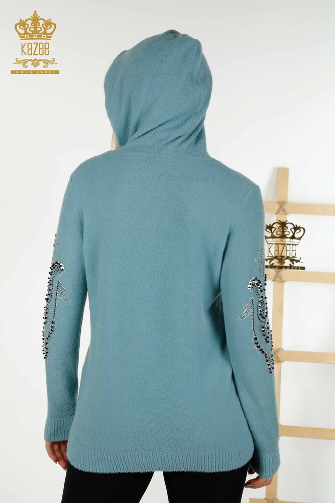 Großhandel Damen-Strickpullover - Mit Kapuze - Mint - 40006 | KAZEE - 8