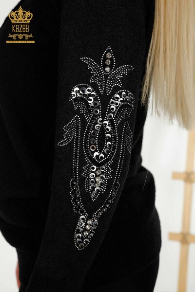 Großhandel Damen-Strickpullover - Mit Kapuze - Schwarz - 40006 | KAZEE - 3