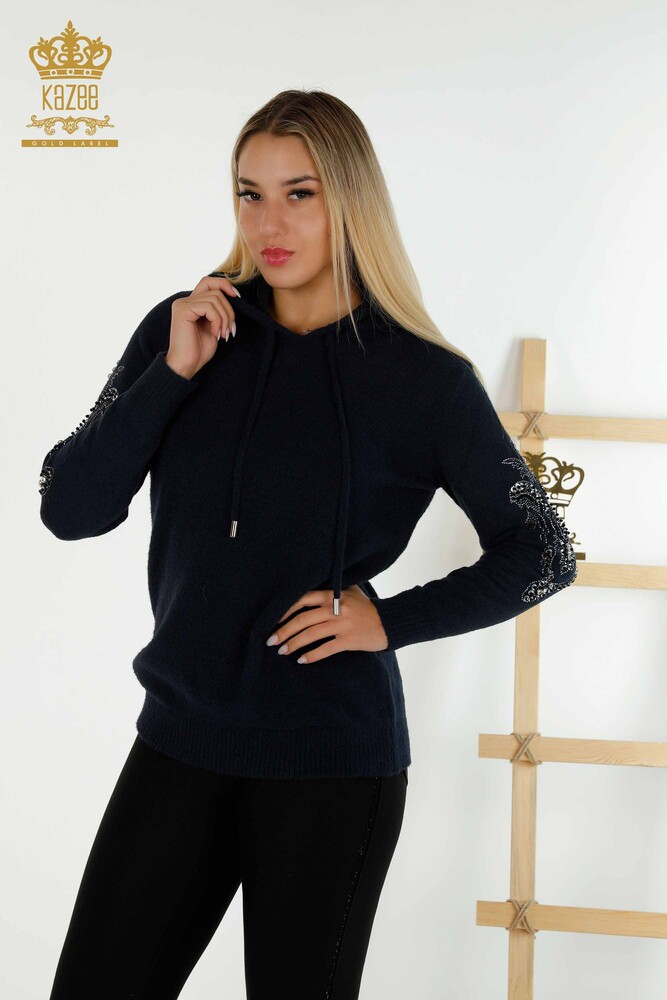 Großhandel Damen-Strickpullover - Mit Kapuze - Marineblau - 40006 | KAZEE - 1