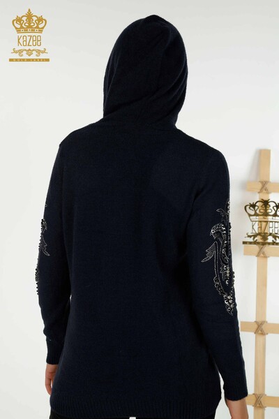 Großhandel Damen-Strickpullover - Mit Kapuze - Marineblau - 40006 | KAZEE - 9
