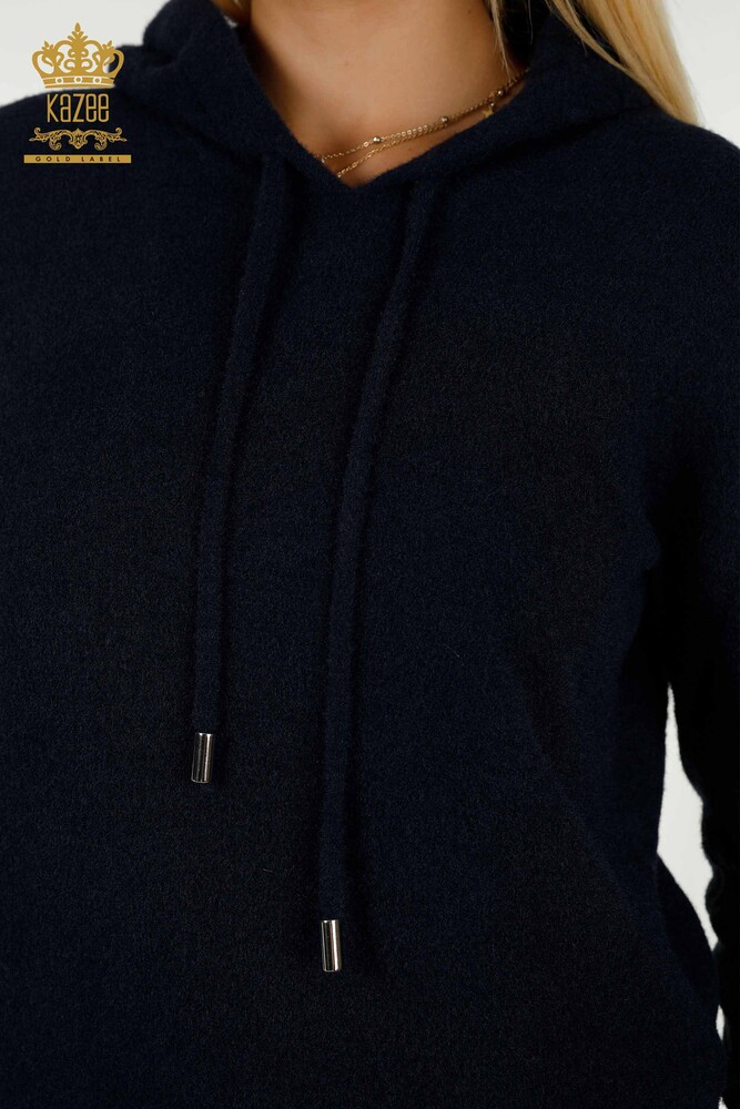 Großhandel Damen-Strickpullover - Mit Kapuze - Marineblau - 40006 | KAZEE - 3