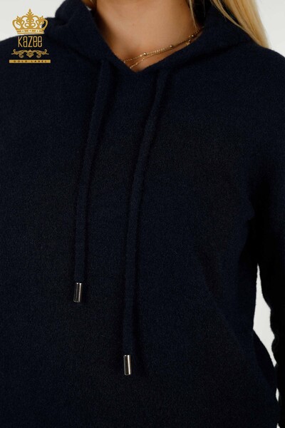 Großhandel Damen-Strickpullover - Mit Kapuze - Marineblau - 40006 | KAZEE - 3