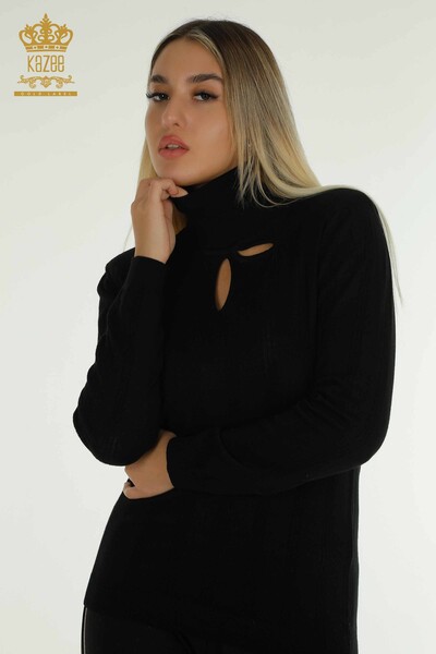 Großhandel Damen-Strickpullover - Mit Lochdetail - Schwarz - 30781 | KAZEE - Kazee