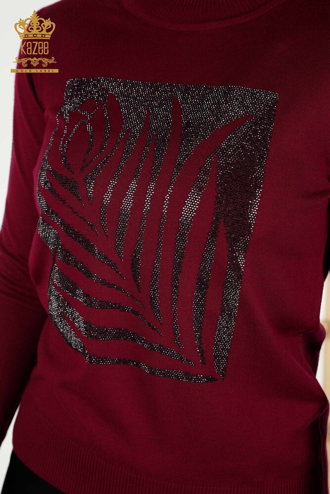 Großhandel Damen-Strickpullover - Rosenmuster - Lila - 30448 | KAZEE - 3