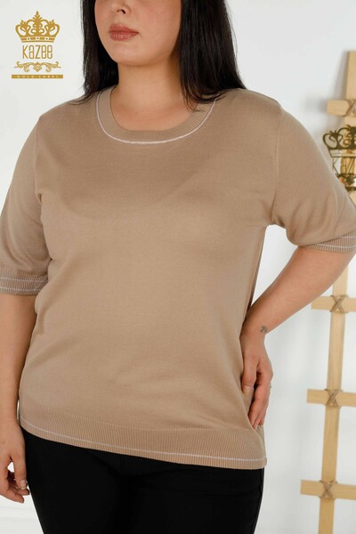 Großhandel Damen Strickpullover - Rundhalsausschnitt - Beige - 30407 | KAZEE - 2
