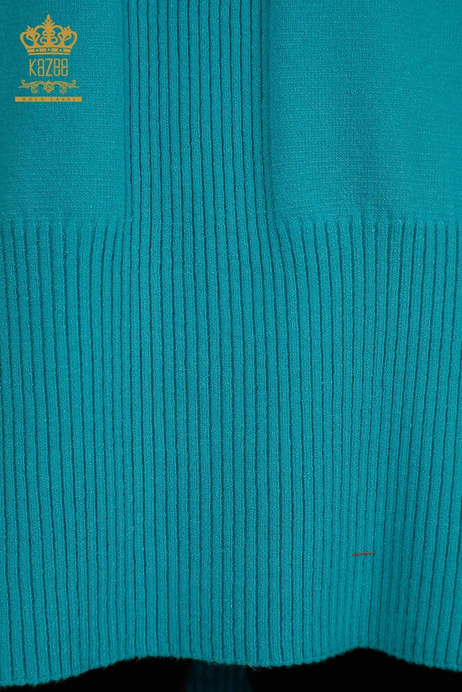 Großhandel Damen-Strickpullover - Schlitz detail - Türkis - 30193 | KAZEE - 5