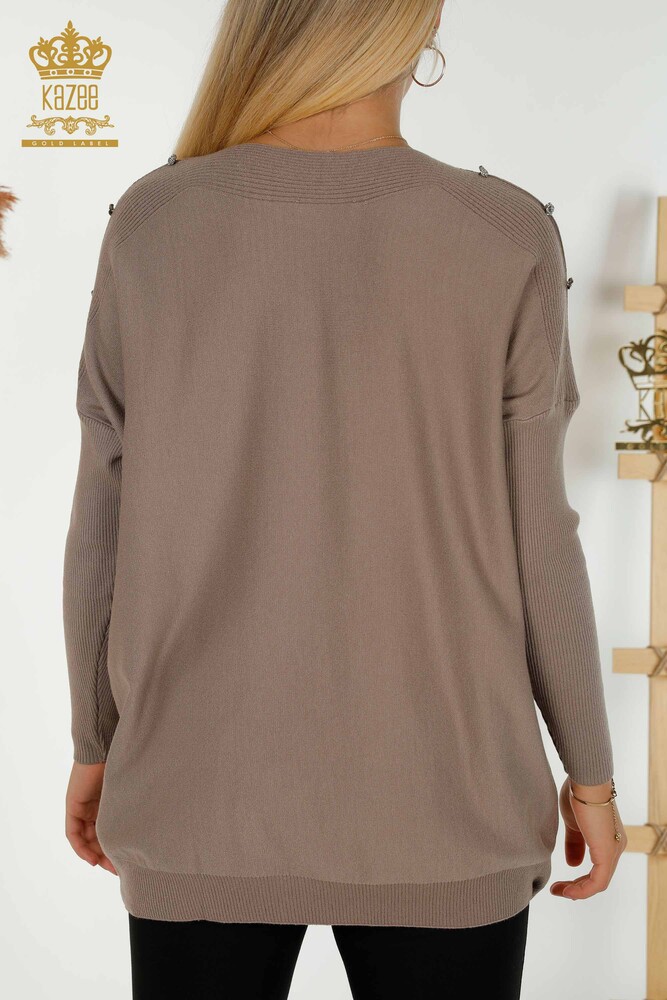 Großhandel Damen Strickpullover - Schulter details - Nerz - 30192 | KAZEE - 6