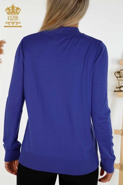 Großhandel Damen-Strickpullover mit hohem Kragen Basic Violett - 16663 | KAZEE - Thumbnail