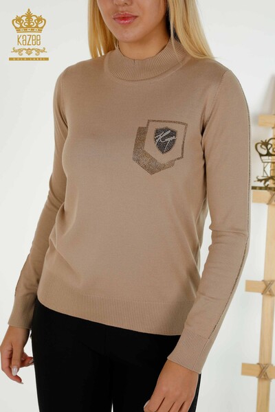 Großhandel Damen-Strickpullover - Stehkragen - Beige - 30393 | KAZEE - 2