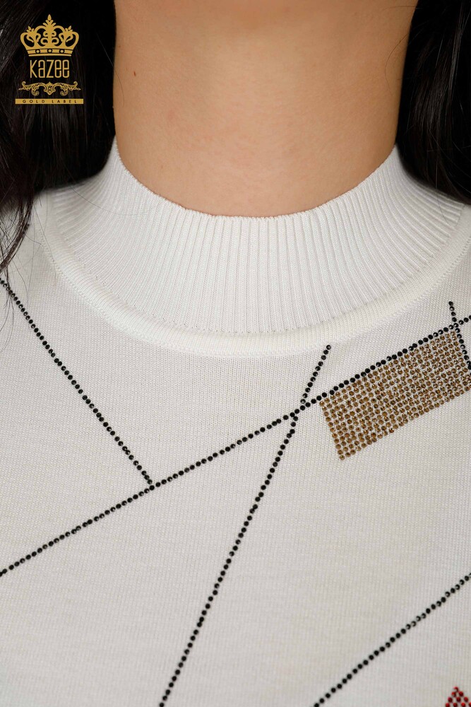 Großhandel für Damen-Strickpullover – Stehkragen – Ecru – 30078 | KAZEE - 6