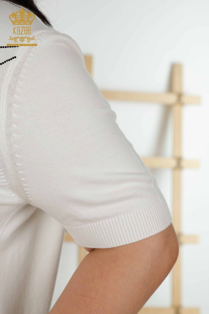 Großhandel für Damen-Strickpullover – Stehkragen – Ecru – 30078 | KAZEE - 7