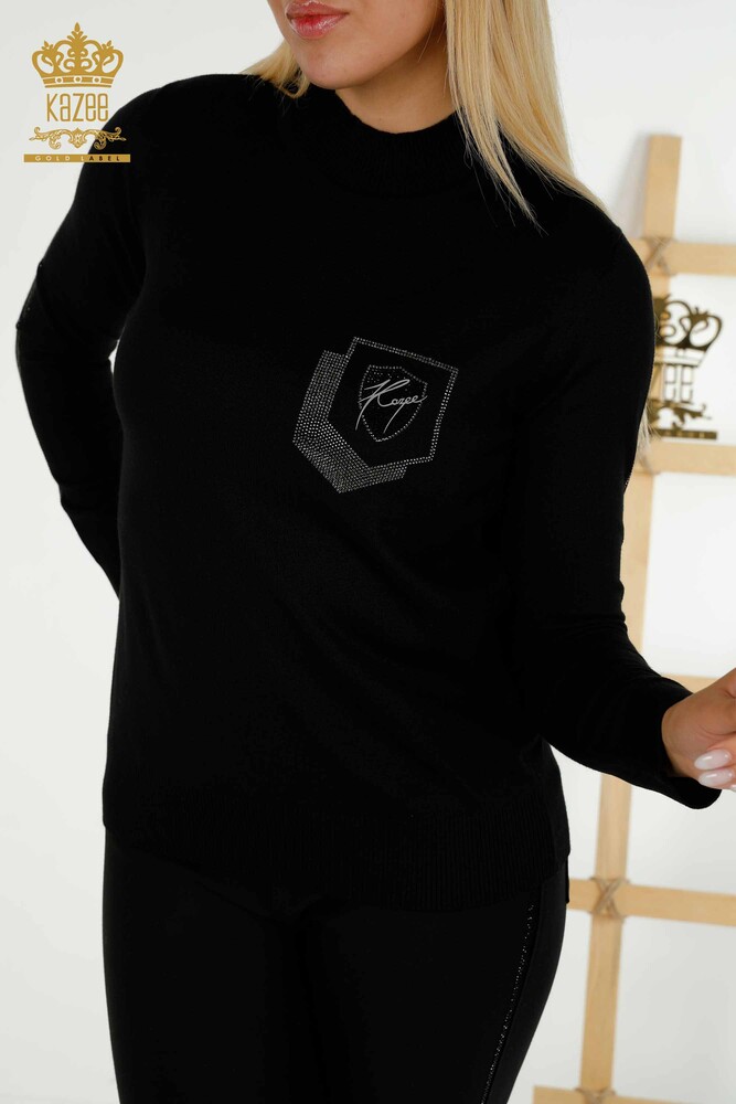 Großhandel Damen-Strickpullover - Stehkragen - Schwarz - 30393 | KAZEE - 2