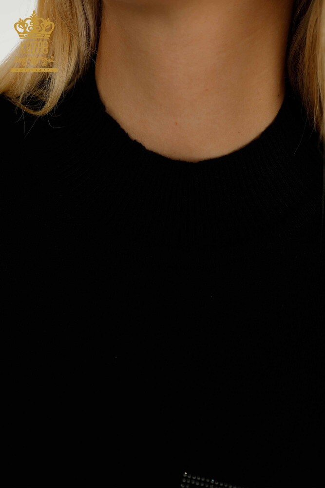 Großhandel Damen-Strickpullover - Stehkragen - Schwarz - 30393 | KAZEE - 4