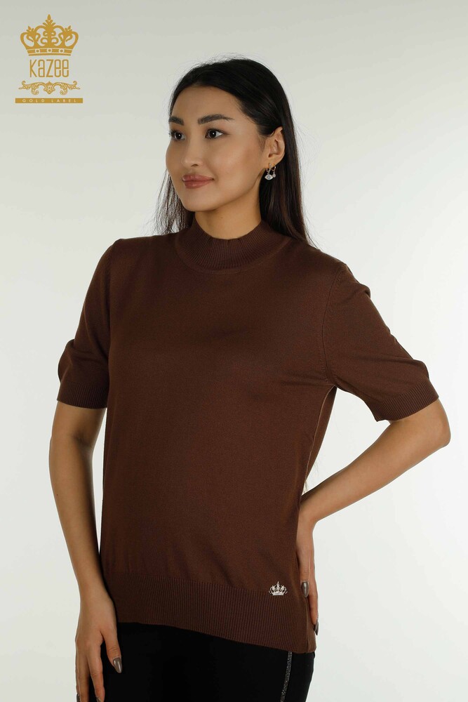 Großhandel Damen-Strickpullover - Stehkragen - Viskose - Braun - 16168 | KAZEE - 1