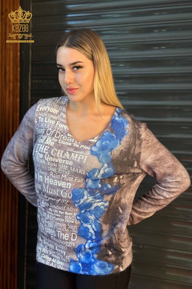 Großhandel Damen-Strickpullover - Text detailliert - gemustert - 18499 | KAZEE - 1