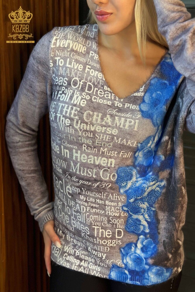 Großhandel Damen-Strickpullover - Text detailliert - gemustert - 18499 | KAZEE - 2