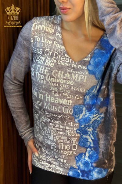 Großhandel Damen-Strickpullover - Text detailliert - gemustert - 18499 | KAZEE - 2