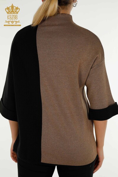 Großhandel Damen-Strickpullover - Zwei Farben - Schwarz - 30197 | KAZEE - 10