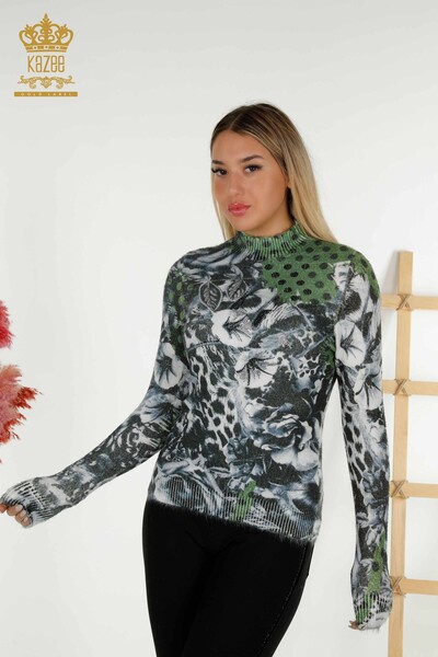 Großhandel Frauen Pullover Angora Digitaldruck Grün-16011 / KAZEE - Thumbnail