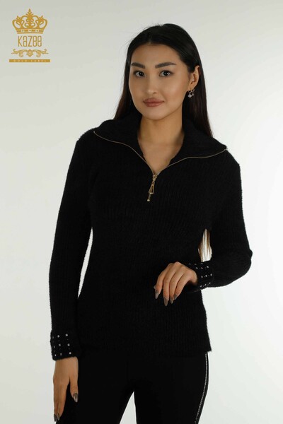 Großhandel Damen Strickwaren - Angora - Stein Perlen - Schwarz - 30769 | KAZEE 