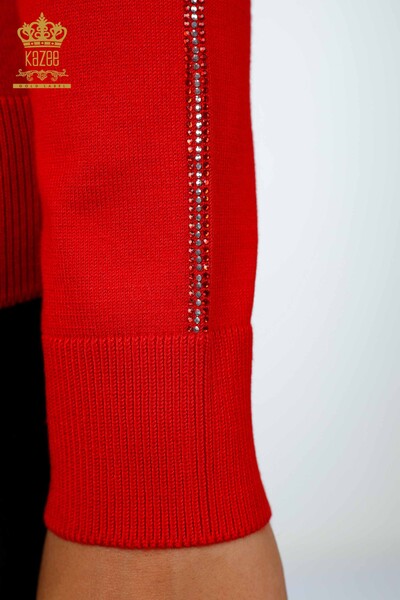 Großhandel Damen Strickwaren Ärmelstreifen Detaillierter Kazee-Text bestickt - 16632 | KAZEE - Thumbnail