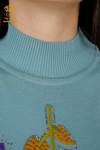 Großhandel Damen Pullover Blatt Muster Mint - 16753 / KAZEE - 5