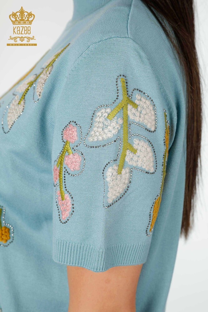 Großhandel Damen Pullover Blatt Muster Mint - 16753 / KAZEE - 7